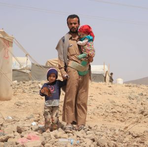 Mofadal stading in IDP camp in Marib, Yemen.