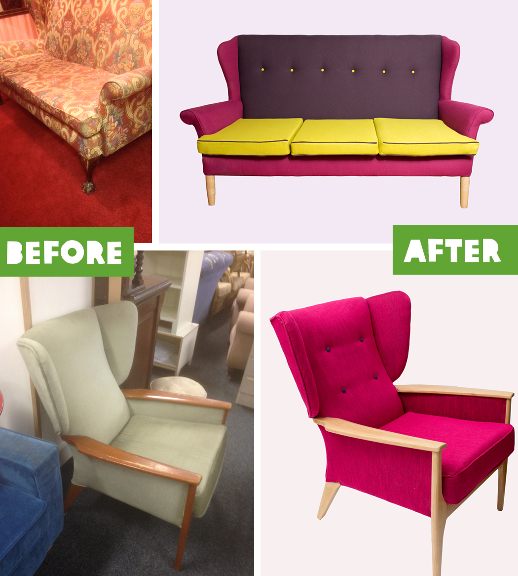 upcycled sofa and chair