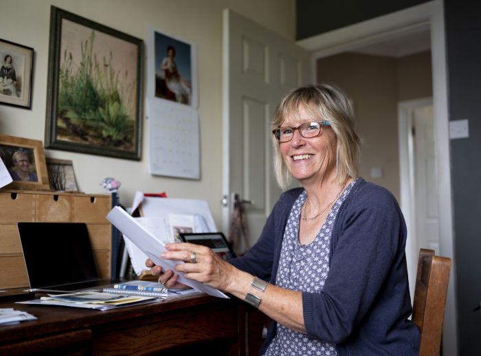 woman sitting at desk