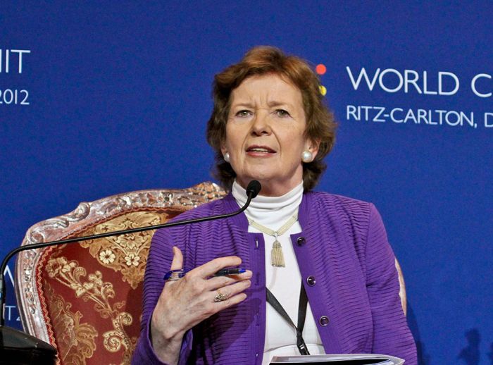 Mary Robinson speaking at the World Climate Summit in Doha 2012