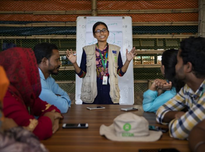 Iffat Tahmid Fatema in the community consultation tools meeting for Oxfam staff