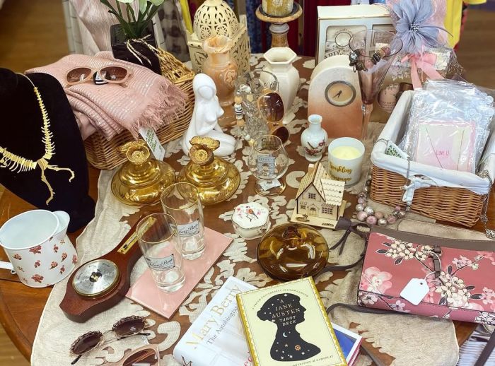 Gift display of vintage items.