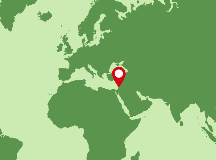 World map with a pin location on Gaza.