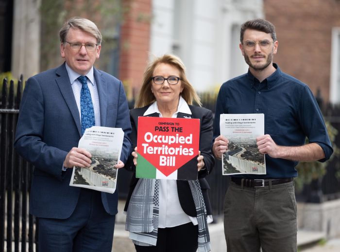 Jim Clarken - Oxfam Ireland, Senator Frances Black, Conor O'Neill - Chirstian Aid, at the launch of the "Stop trade with Settlements" report.
