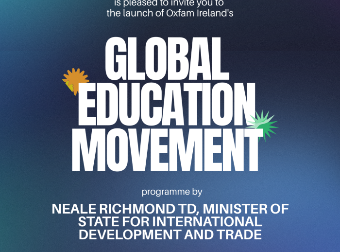 Purple and blue poster with white text 