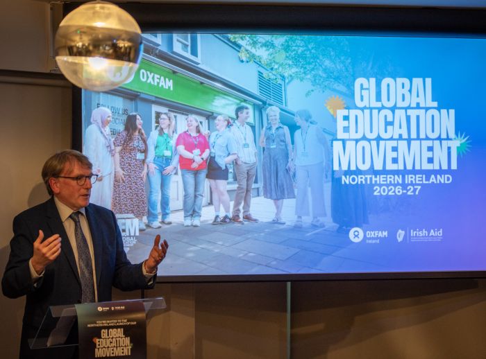In his opening remarks, Oxfam Ireland CEO, Jim Clarken speakign to an audience