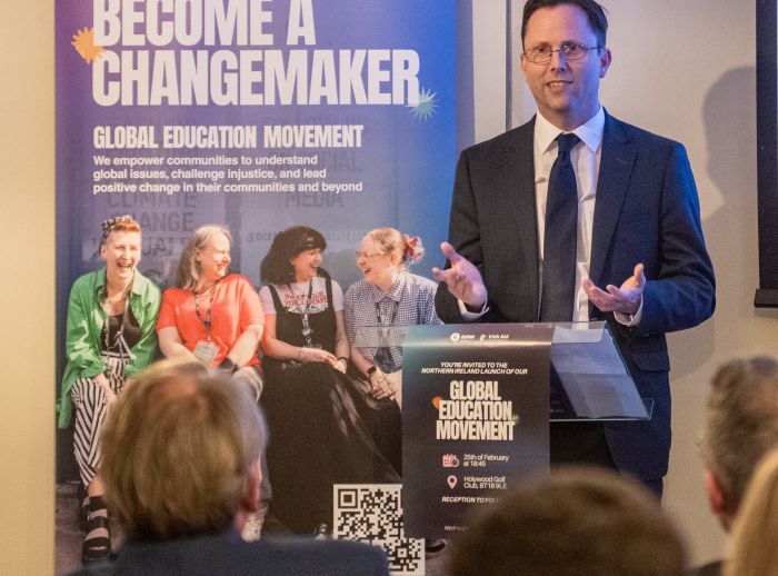 Laurence Simms (Joint Secretary, British Irish Intergovernmental Secretariat) speaking in front of an audience