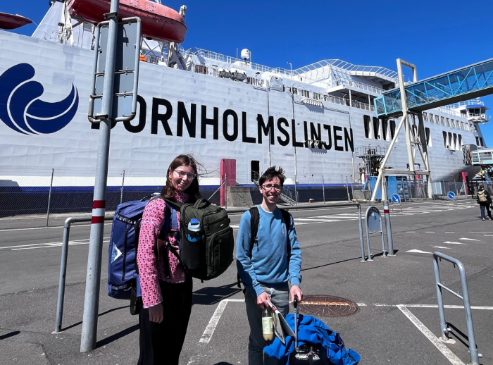  Aimeé and Pierce in front of a boat in Denmark