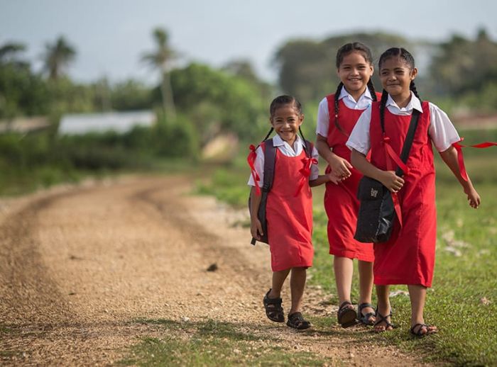 Girls walking to school