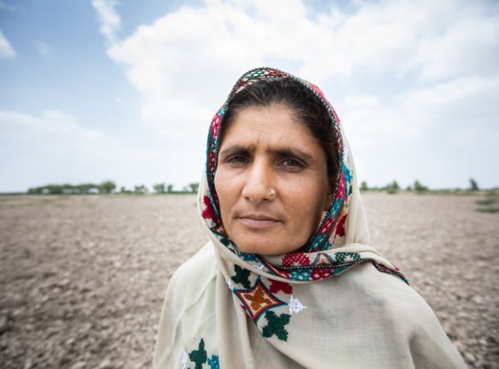 Pakistani woman looks at the camera