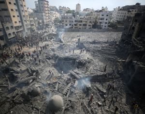 Damage following an Israeli airstrike on the Sousi mosque in Gaza City