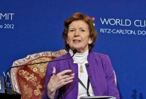 Mary Robinson speaking at the World Climate Summit in Doha 2012