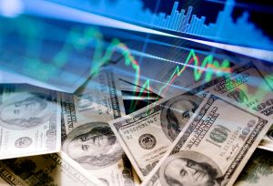 Money and online trading overlapping images