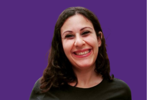Simona's portrait on a purple background
