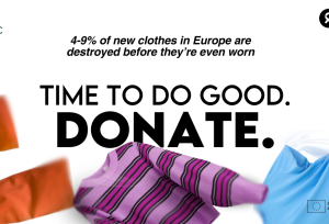 Slogan: Time to do good. Donate. In the background there is a couple of clothing items, the Oxfam Ireland and CISUTAC logos. 