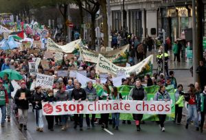 Large crowds at the National Climate Demonstration in Dublin. Leading is Jim Clarken, Oxfam Ireland CEO with other leading charities.