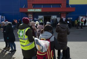 The "Tesco" Humanitarian Aid Center for refugees fleeing Ukraine. Przmeyśl, Poland.Photo © J.B. Russell/Panos Pictures