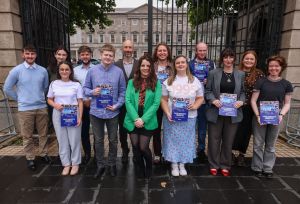 Youth speakers and members of Oxfam Ireland outside Dáil Éireann.
