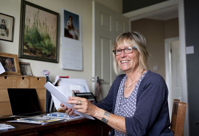 woman sitting at desk