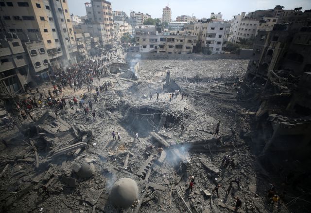 Damage following an Israeli airstrike on the Sousi mosque in Gaza City