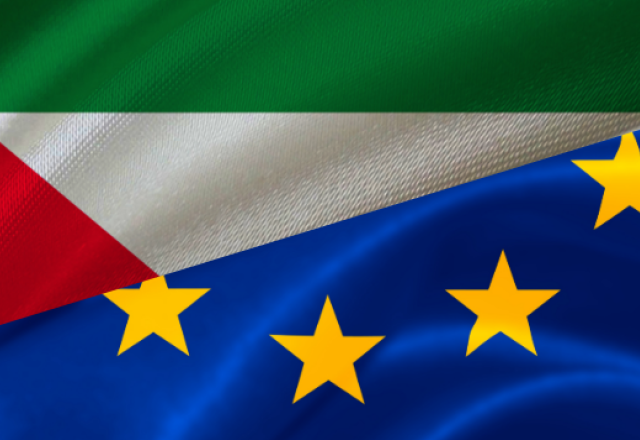 Palestinian and European flags side by side