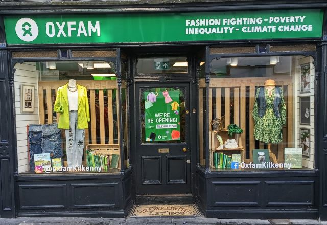 Oxfam Kilkenny shop front recently redone after a refit.