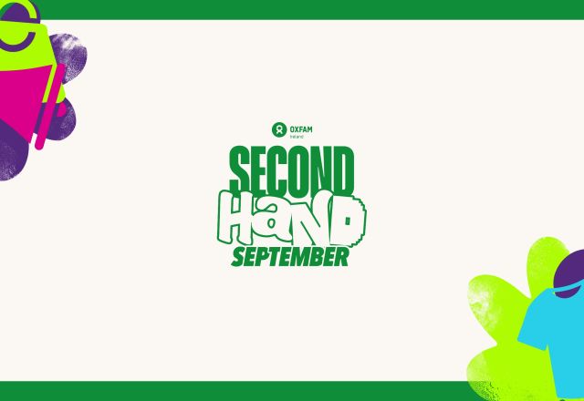 Second Hand September Logo alongside Oxfam Ireland logo with icons of clothes, hearts and a megaphone.