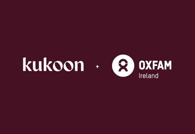 Reads: Kukoon + Oxfam Ireland. Both logo side by side to celebrate the partnership to raise funds for the Oxfam Gaza Appeal