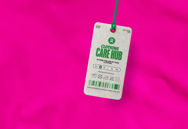 Clothing Tag that says 'Clothing Care Hub'