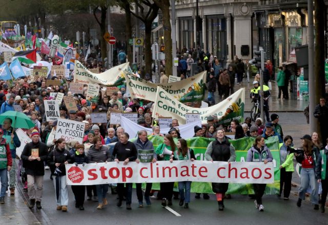 Large crowds at the National Climate Demonstration in Dublin. Leading is Jim Clarken, Oxfam Ireland CEO with other leading charities.