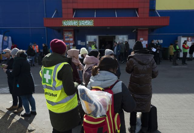 The "Tesco" Humanitarian Aid Center for refugees fleeing Ukraine. Przmeyśl, Poland.Photo © J.B. Russell/Panos Pictures