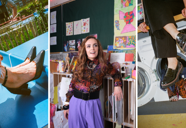 Emma Doran Second Hand September Ambassador posing to camera, also two images of her shoes in a photoshoot
