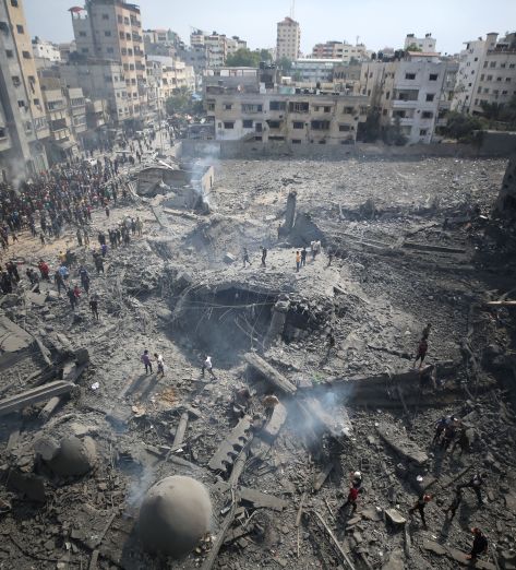Damage following an Israeli airstrike on the Sousi mosque in Gaza City