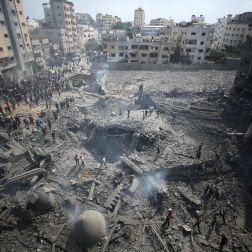 Damage following an Israeli airstrike on the Sousi mosque in Gaza City
