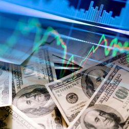 Money and online trading overlapping images